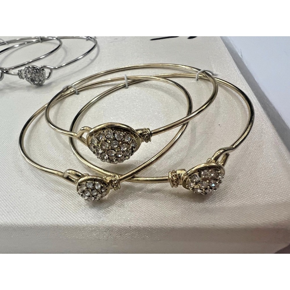 Lot 5 Crystal Accent Rhinestone Bangle Bracelets Silver & Gold Tone New on Card